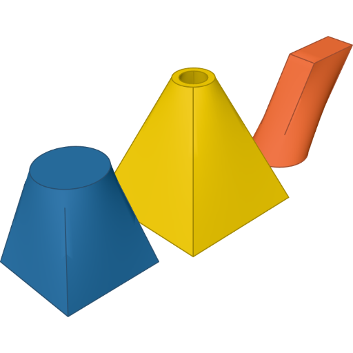 Square to round, a funnel, and a leaning top rendered from the script above