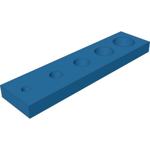 Holes of growing size, evenly spaced rendered from the script above