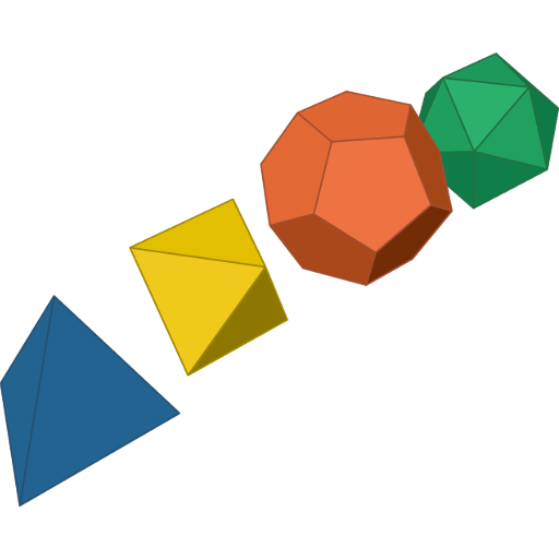 The four polyhedral primitives rendered from the script above