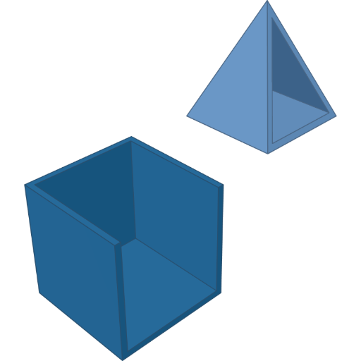 Open through two faces, and through a slope rendered from the script above