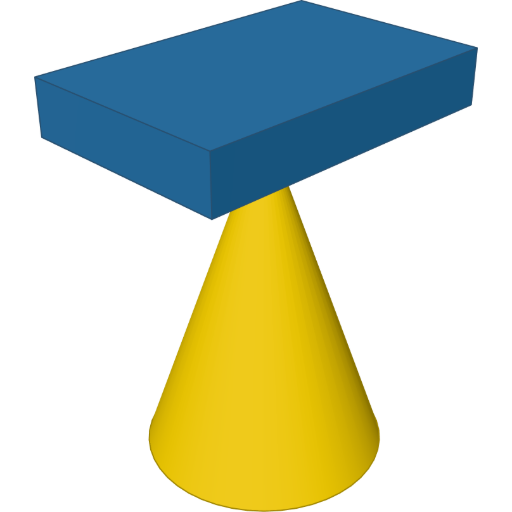 @bottom keeps the cone upright: its tip meets the block rendered from the script above