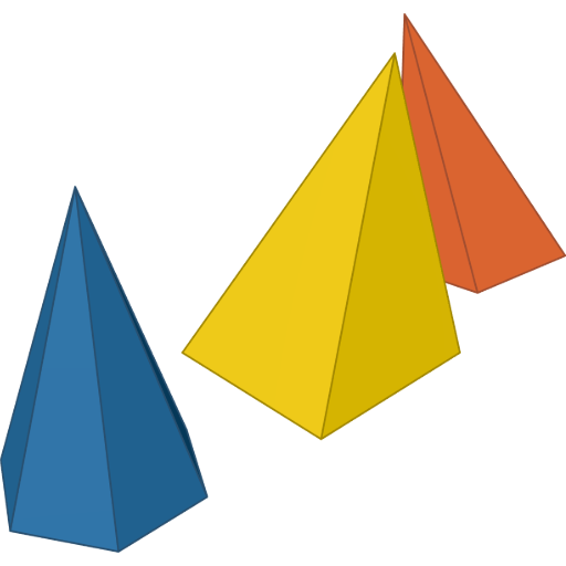 A pyramid, a leaning point, and an irregular pyramid rendered from the script above