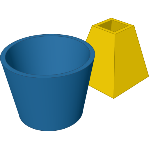 A flared pot and a tapering square tube rendered from the script above