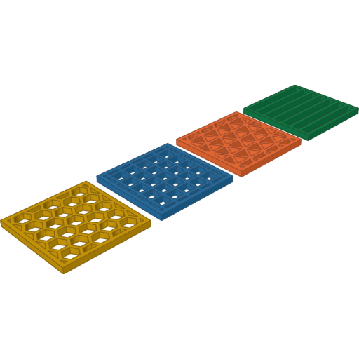 Hexagons, squares, triangles, and stripes rendered from the script above