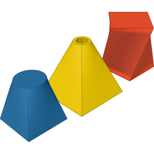 A square base with a round top, a funnel and a twist rendered from the script above