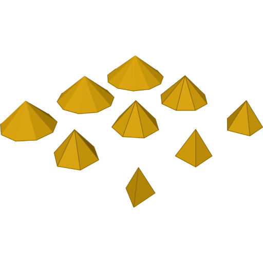 Pyramids gaining sides across a grid rendered from the script above