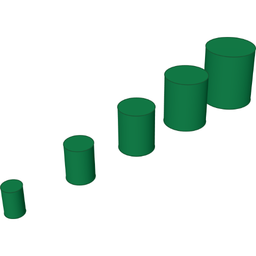 Evenly spaced pegs of growing size rendered from the script above