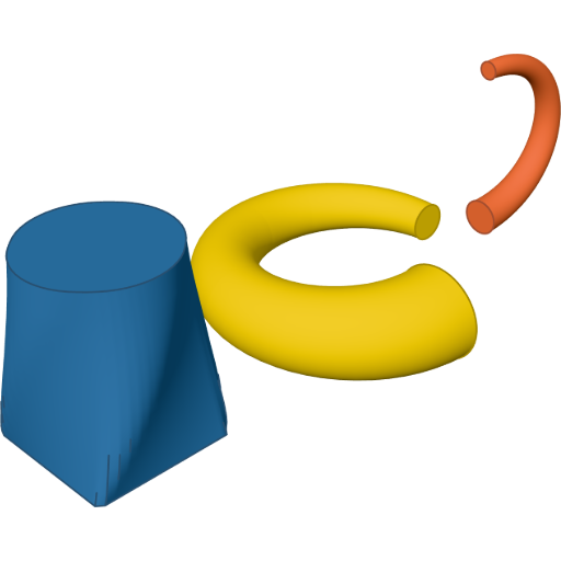 A square softening as it turns, a horn, and a thinning handle rendered from the script above